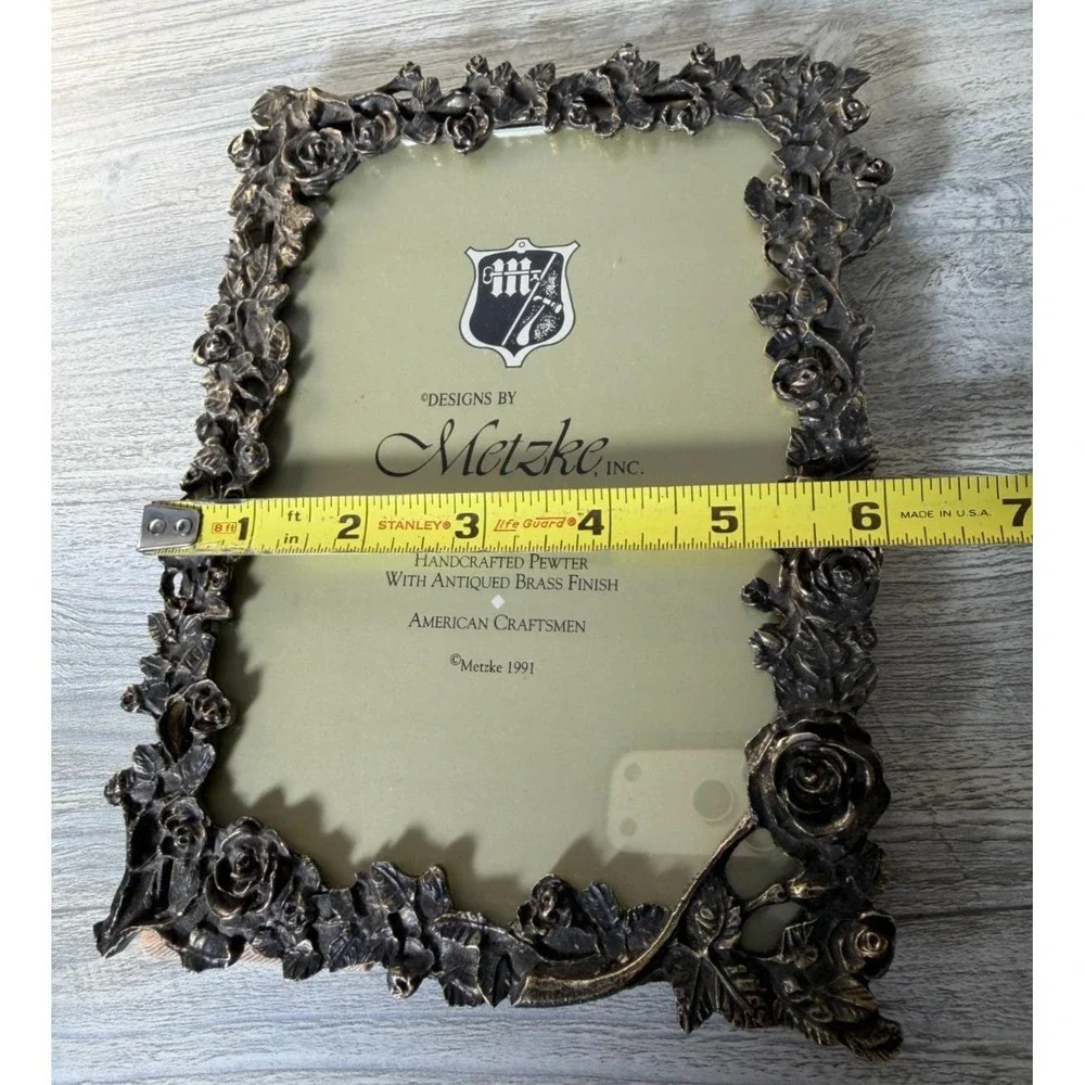 Metzke Vtg Photo Frame Antiqued Brass Finish Pewter 5